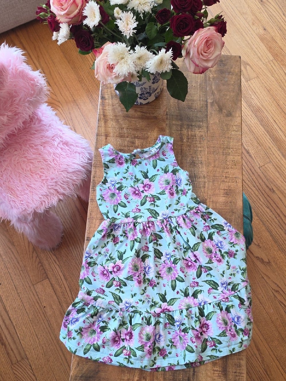 Janie & Jack girls 5 Floral Ruffle Tiered Dress with cutout back detail